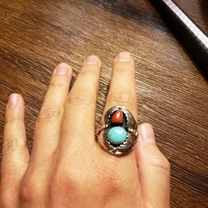 Vintage Sterling Silver Turquoise/Coral Ring
